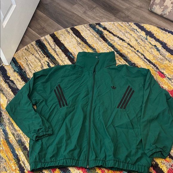 adidas Other - adidas Dark Green Windbreaker Jacket with Black Stripe Accents
